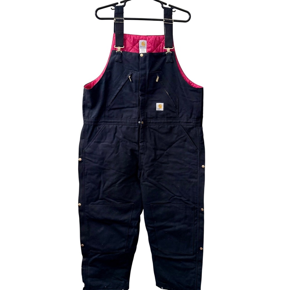 Carhartt R38 BLK Duck Quilt Lined 46x28 Double Knee Loose Fit Bib Overalls Black